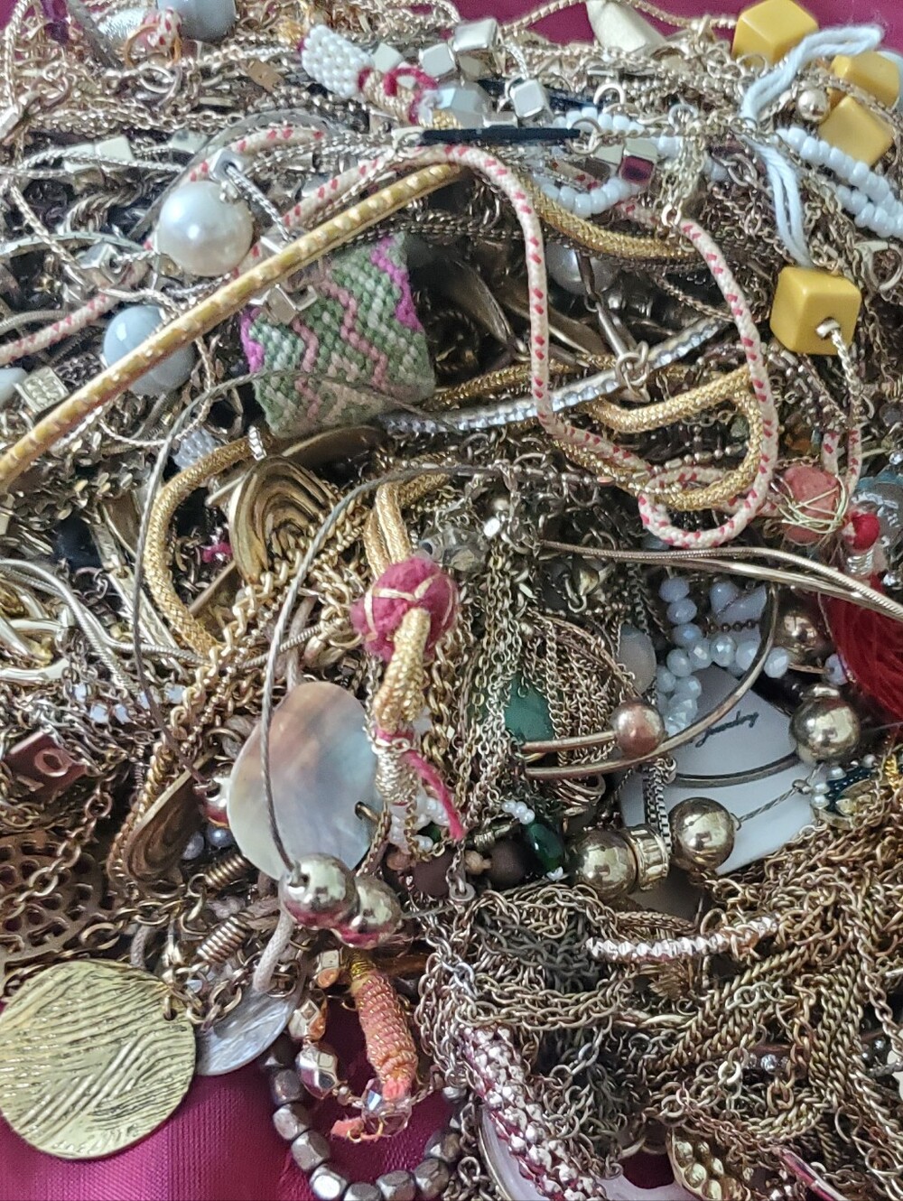 5.5 Pounds Mixed Gold-Tone Jewellery Lot Tangled & Unsorted For Crafts & Repairs